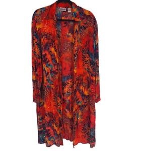 Chico's Design Artistic Rayon Duster Jacket Animal Print Sequin Open Front-2